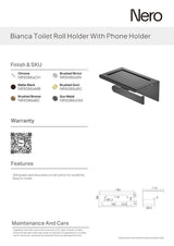 Nero Bianca Toilet Roll Holder with Phone Holder Chrome NR9086ACH