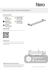 Nero Dolce Double Towel Rail 600mm Chrome NR2024DCH - Accessories