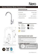 Nero Dolce Kitchen Mixer Gooseneck Matte Black NR250807MB - Kitchen Mixer Taps