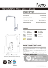 Nero Dolce Kitchen Mixer Square Shape Brushed Nickel NR250806BN - Kitchen Mixer Taps