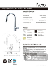 Nero Dolce Pull Out Sink Mixer With Vegie Spray Function Brushed Nickel NR581009cBN - Kitchen Mixer Taps