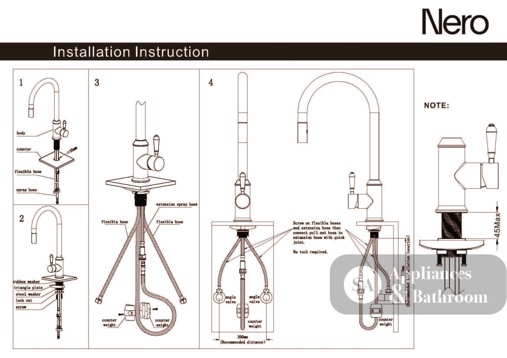 Nero Dolce Pull Out Sink Mixer With Vegie Spray Function Brushed Nickel NR581009cBN - Kitchen Mixer Taps