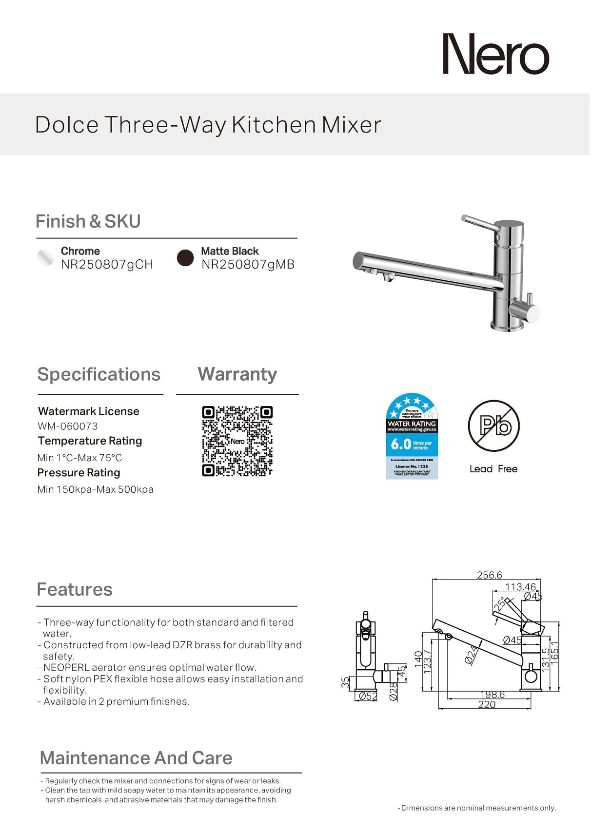 Nero Dolce ThreeWay Kitchen Mixer Chrome NR250807GCH