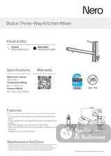 Nero Dolce ThreeWay Kitchen Mixer Chrome NR250807GCH - Kitchen Mixer Taps