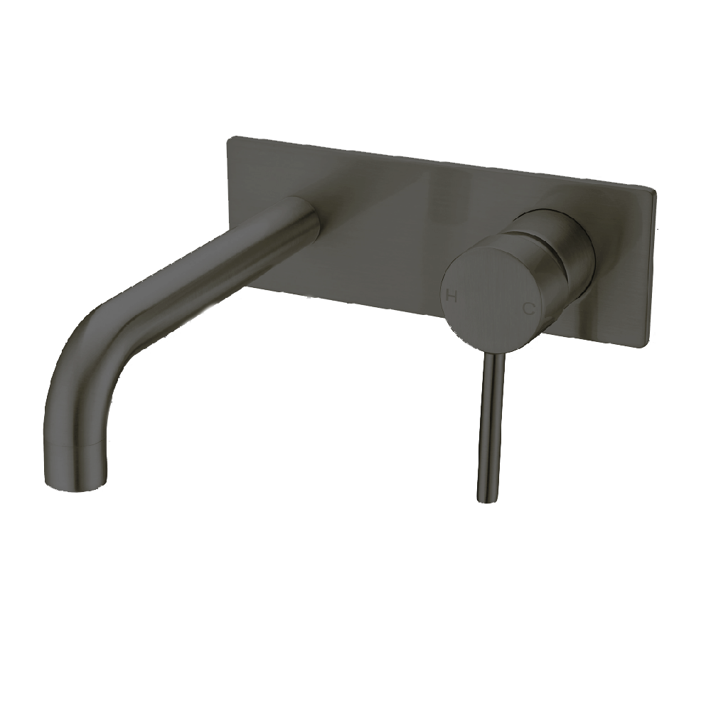 Nero Dolce Wall Basin/Bath Mixer W/Plate 215mm Spout Gunmetal NR250810BGM - Wall Mixers & Spouts