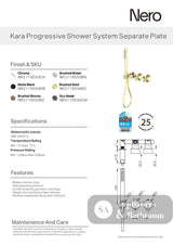 Nero Kara Progressive Shower System (Separate Plates) Brushed Gold NR271903DBG - Hand Showers