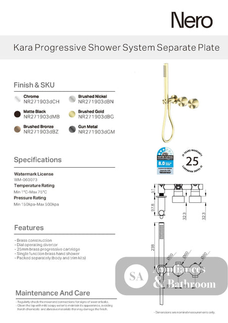Nero Kara Progressive Shower System (Separate Plates) Gunmetal NR271903DGM - Hand Showers