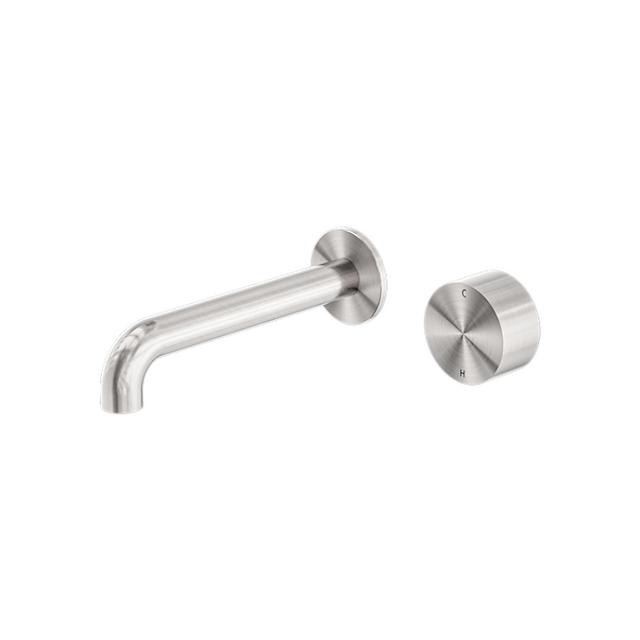 Nero Kara Progressive Wall Basin Set Mixer 185mm Spout Brushed Nickel NR271907a185BN - Wall Mixers & Spouts