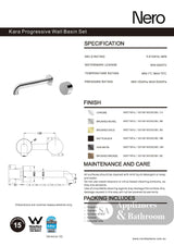 Nero Kara Progressive Wall Basin Set Mixer 230mm Spout Matte Black NR271907a230MB - Wall Mixers & Spouts