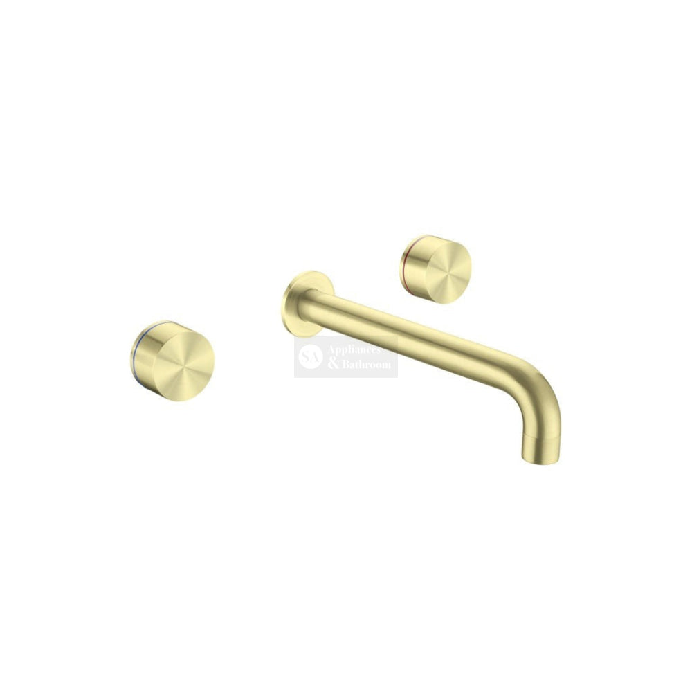 Nero Kara Wall Basin Set - Brushed Gold 180mm Spout Tapware 3 Piece