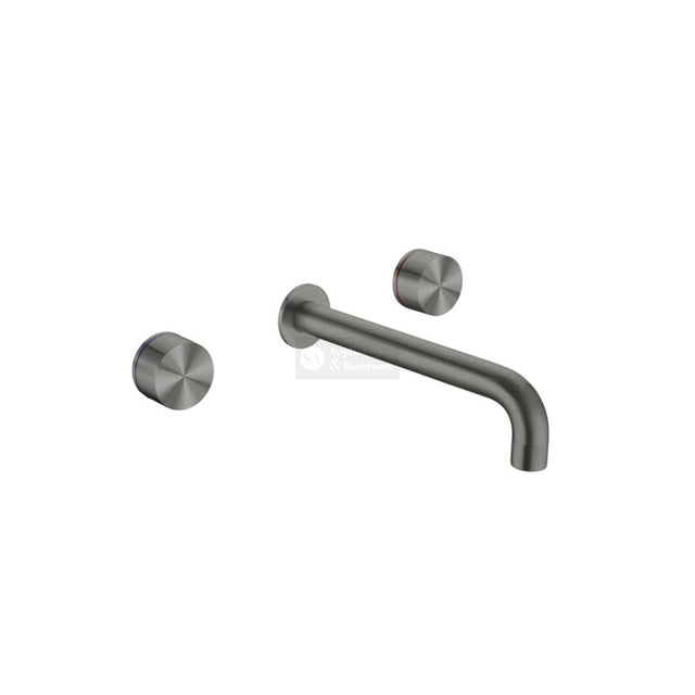 Nero Kara Wall Basin Set - Gunmetal Grey 180mm Spout Tapware 3 Piece