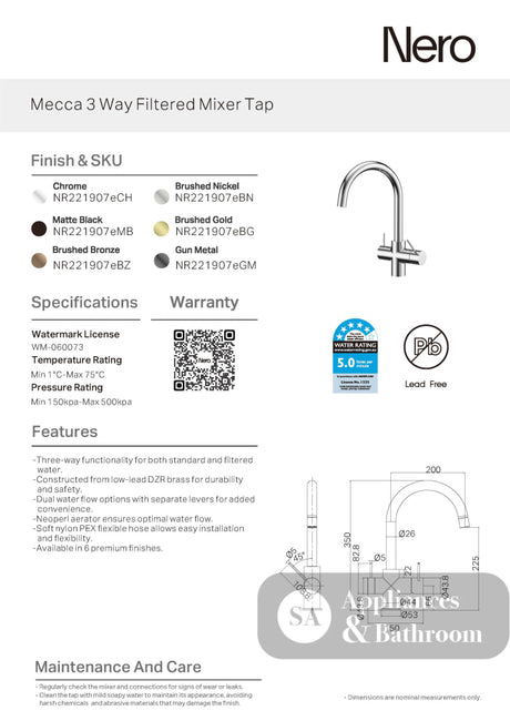 Nero Mecca 3 Way Filtered Mixer Tap Gunmetal NR221907EGM - 3 in 1 Mixers