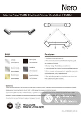 Nero Mecca Care 25mm Footrest Corner Grab Rail 215mm Chrome NRCR2508WCH - Grab Rail