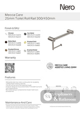 Nero Mecca Care 25mm Toilet Roll Rail 300mm Brushed Nickel NRCR2512ABN - TOILET ROLL HOLDERS