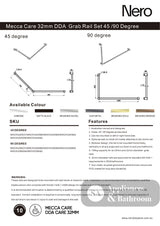 Nero Mecca Care 32mm Dda Grab Rail Set 45 Degree 750X900mm Brushed Gold NRCR3245BG - Grab Rail
