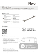Nero Mecca Care 32mm Grab Rail 450mm Chrome NRCR3218CH - Grab Rail