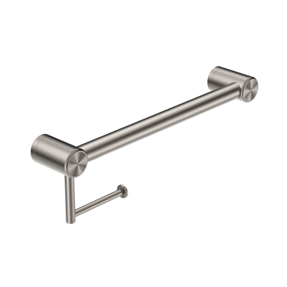Nero Mecca Care 32mm Grab Rail With Toilet Roll Holder 450mm Brushed Nickel NRCR3218ABN - TOILET ROLL HOLDERS