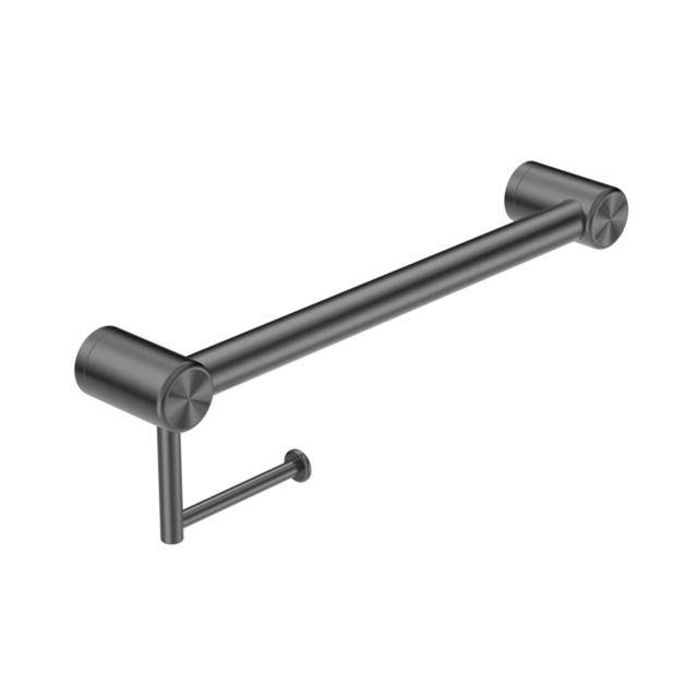 Nero Mecca Care 32mm Grab Rail With Toilet Roll Holder 450mm Gun Metal NRCR3218AGM - TOILET ROLL HOLDERS