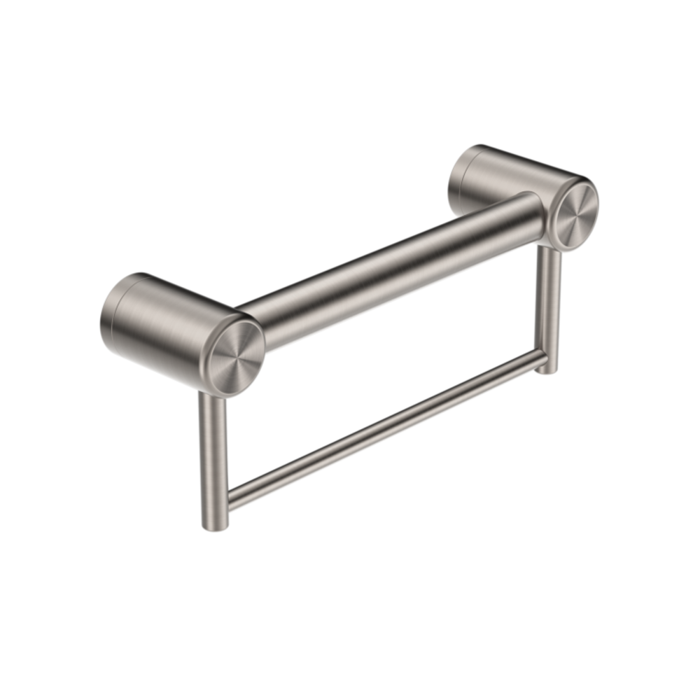 Nero Mecca Care 32mm Grab Rail With Towel Holder 300mm Brushed Nickel NRCR3212BBN - Towel Rails