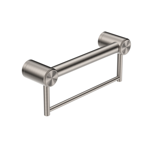 Nero Mecca Care 32mm Grab Rail With Towel Holder 300mm Brushed Nickel NRCR3212BBN - Towel Rails