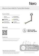 Nero Mecca Care Add On Toilet Roll Holder Brushed Gold NRCR3286TBG - TOILET ROLL HOLDERS