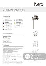 Nero Mecca Care Shower Mixer Brushed Nickel NR221911XBN - Wall Mixers