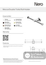 Nero Mecca Double Toilet Roll Holder Chrome NR1986dCH - TOILET ROLL HOLDERS