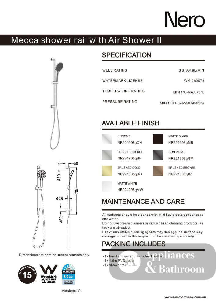 Nero Mecca Hand Hold Shower With Air Shower Matte White NR221905MW - Hand Showers