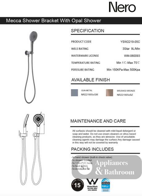 Nero Mecca Hand Hold Shower With Shower Gun Metal NR221905cGM - Hand Showers