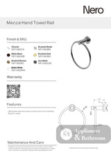 Nero Mecca Hand Towel Ring Brushed Bronze NR1980BZ - Towel Rails
