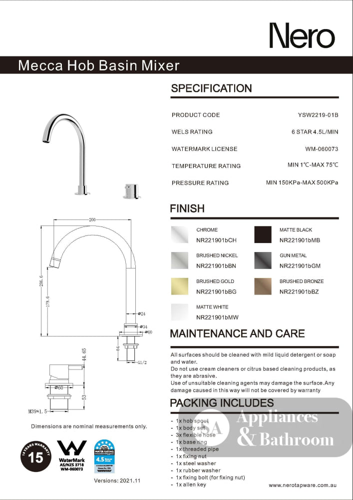 Nero Mecca Hob Basin Mixer Round Spout Brushed Nickel NR221901bBN - Hob Mixer Sets
