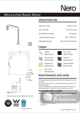 Nero Mecca Hob Basin Mixer Square Spout Matte White NR221901cMW - Hob Mixer Sets