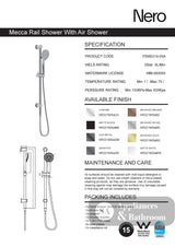 Nero Mecca Rail Shower With Air Shower Brushed Nickel NR221905aBN - Rail Showers