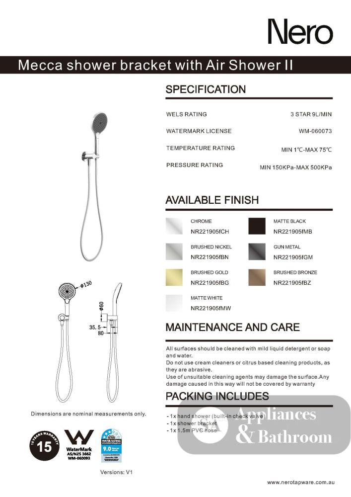 Nero Mecca Shower Bracket With Air Shower II Matte White NR221905FMW - Hand Showers