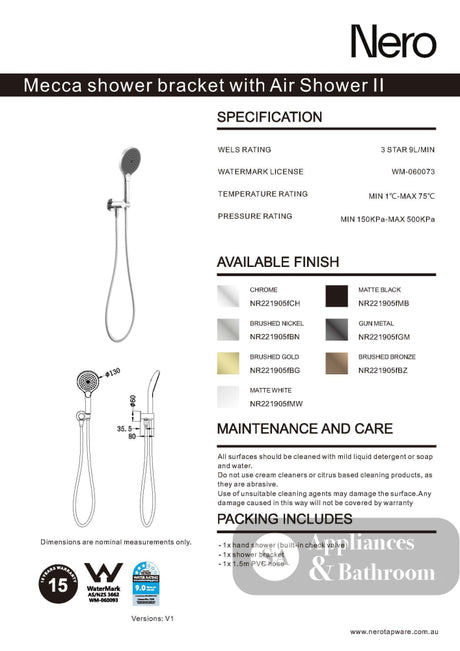 Nero Mecca Shower Bracket With Air Shower II Matte White NR221905FMW - Hand Showers
