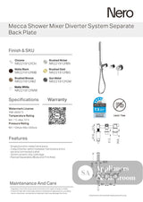 Nero Mecca Shower Mixer Diverter System Separate Back Plate Matte Black NR221912FMB - Hand Showers