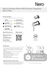 Nero Mecca Shower Mixer With Divertor Separate Back Plate Matte Black NR221911sMB - Diverter Mixers