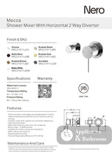 Nero Mecca Shower Mixer With Horizontal 2 Way Divertor Chrome NR221911UCH - Wall Mixer Diverter