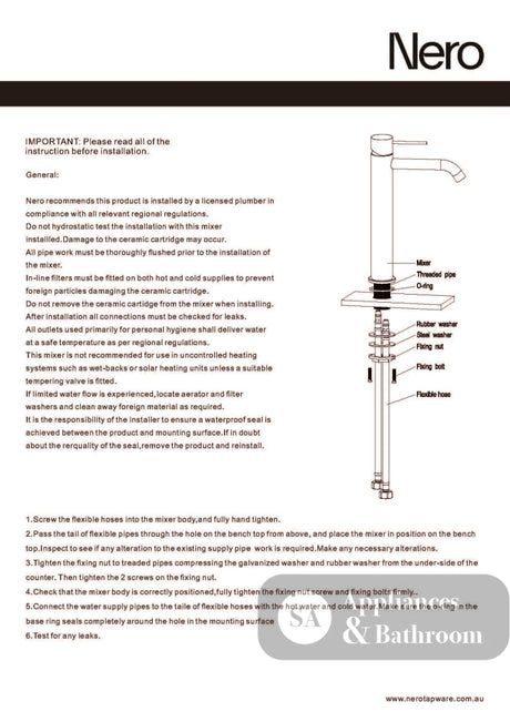 Nero Mecca Tall Basin Mixer Brushed Bronze NR221901aBZ - Basin Mixers