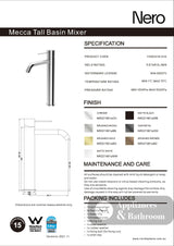 Nero Mecca Tall Basin Mixer Gun Metal NR221901aGM - Basin Mixers
