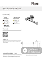 Nero Mecca Toilet Roll Holder Matte Black NR1986MB - TOILET ROLL HOLDERS