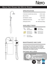 Nero Mecca Twin Shower With Air Shower Matte Black NR221905bMB - Twin Showers