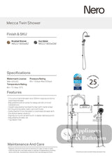 Nero Mecca Twin Shower With Shower Brushed Bronze NR221905eBZ - Twin Showers