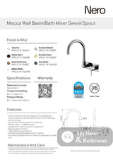 Nero Mecca Wall Basin/Bath Mixer Swivel Spout Brushed Gold NR221910QBG - Wall Mixers & Spouts