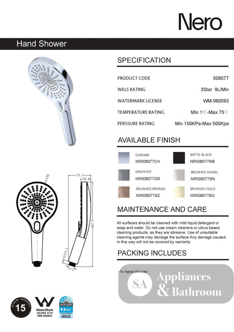 Nero Opal Hand Shower Brushed Nickel NR508077BN - Hand Showers
