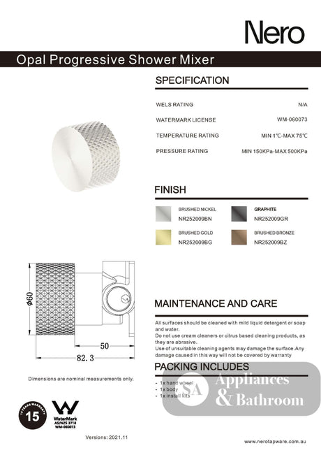 Nero Opal Progressive Shower Mixer Brushed Bronze NR252009BZ - Bathroom Wall Mixers