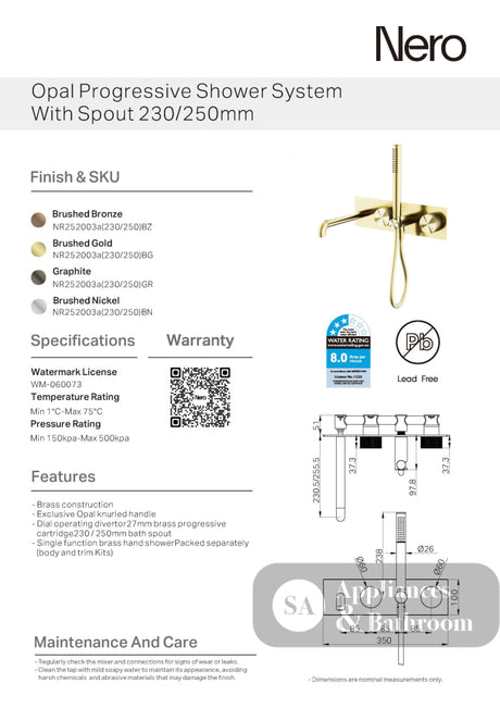Nero Opal Progressive Shower System 250mm Graphite NR252003A230GR - Hand Showers