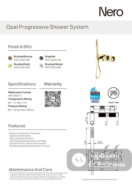 Nero Opal Progressive Shower System Brushed Nickel NR252003CBN - Wall Mixers & Spouts
