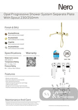 Nero Opal Progressive Shower System (Separate Plates) 250mm Brushed Gold NR252003B250BG - Hand Showers