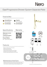 Nero Opal Progressive Shower System (Separate Plates) Brushed Gold NR252003DBG - Wall Mixers & Spouts